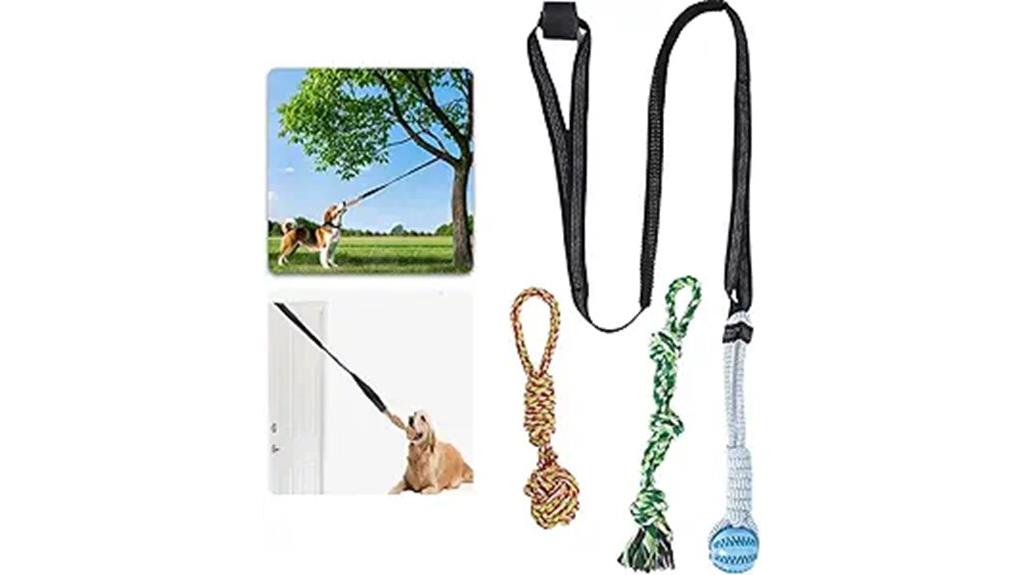 dog toy with hanging tug