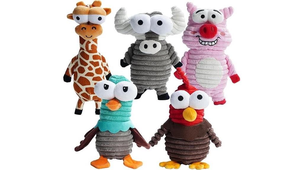 five nutty squeaky toys