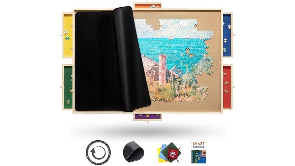 rotating puzzle board with drawers