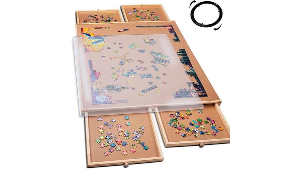 rotating puzzle board with drawers