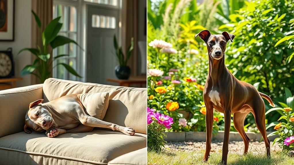 whippet calmness indoors outdoors