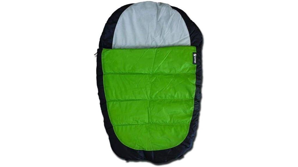 small green dog sleeping bag