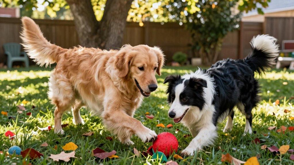 dogs enjoy backyard play